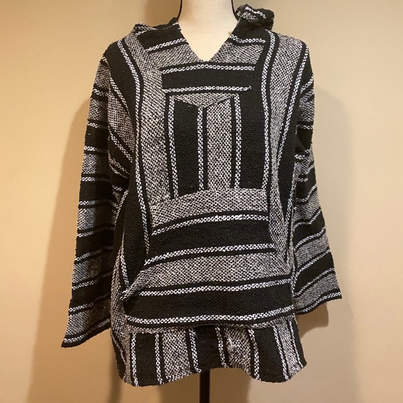Gray Baja Hoodie Mexican Drug Rug Sweatshirt - Picture 4 of 10